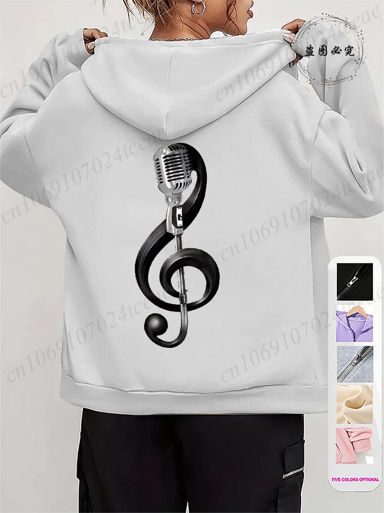 Men Women Fleece Hoodies Jackes Music Note Heartbeat Print Hoodie Zipper Jacket Male Hoodies Sweatshirt Music Zip Coats Clothes