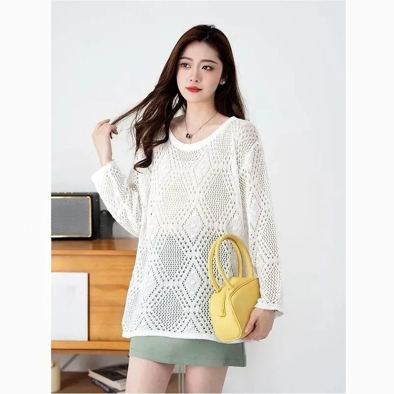 

Большой размер Мятный Мамбо Летняя накидка Мясо Свободный Средней длины Полый Тонкий Летний XS белый