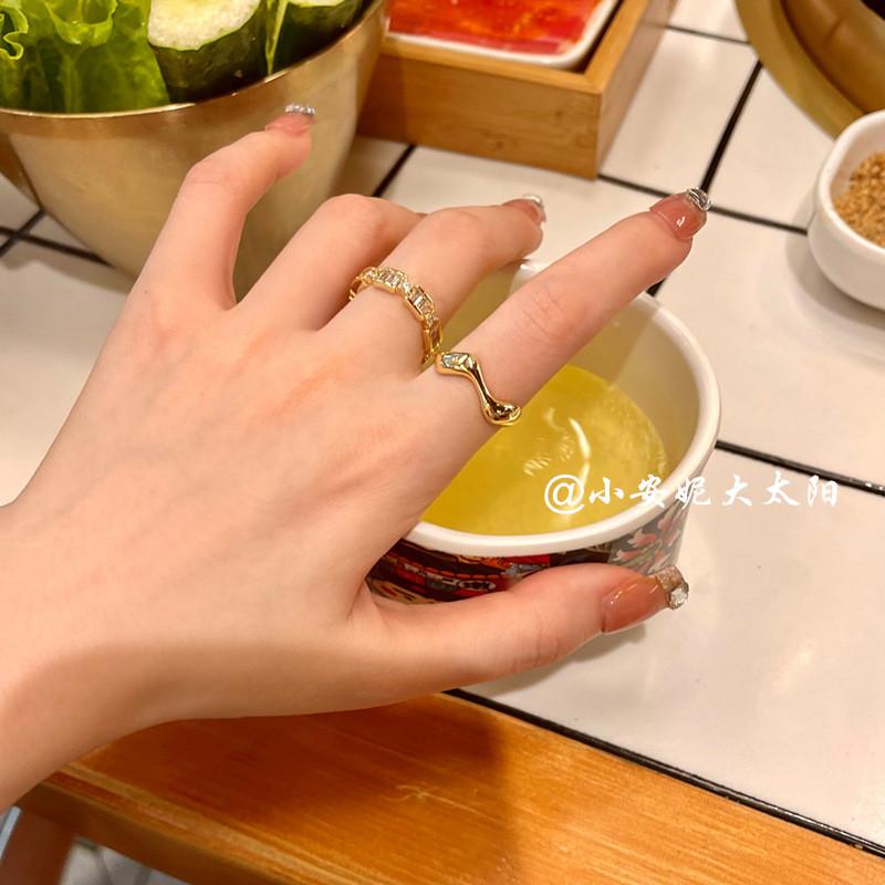 Wave Gold Trendy Design Ring Set For Women Adjustable Open Ring With Highend Cz Stone Inlay Fashionable Jewelry
