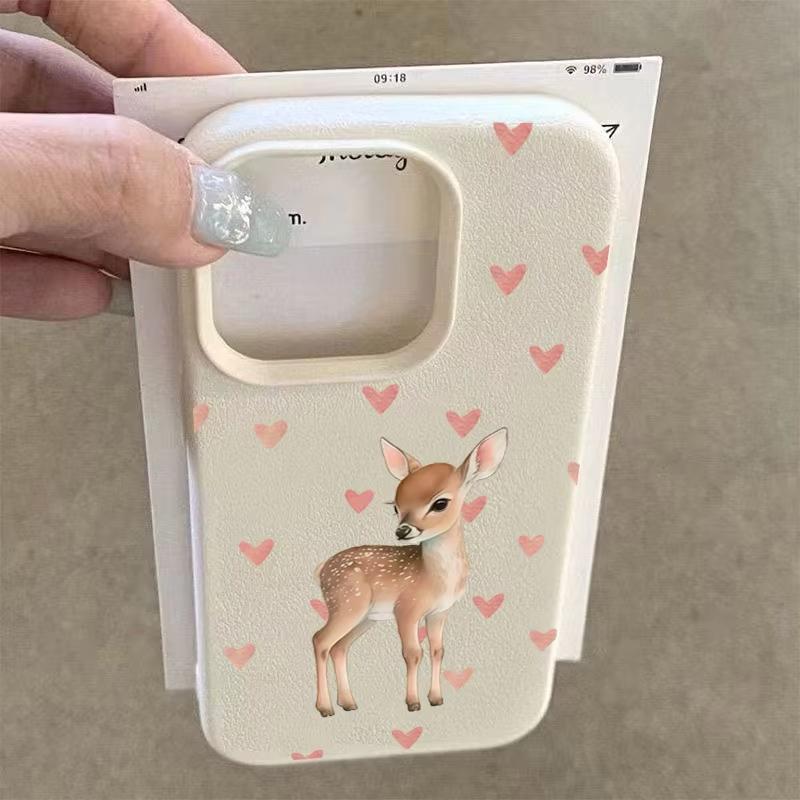 Cute Heart-Shaped Little Deer Phone Case For IPhone 17 17Air 16 15 14  Plus 13 12 11 Pro Max Shockproof Candy Bumpper Cover Case