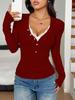 Spring Autumn New Style Women's V-Neck Ruffled Long Sleeve Top, Casual Comfortable Travel Resort Wear