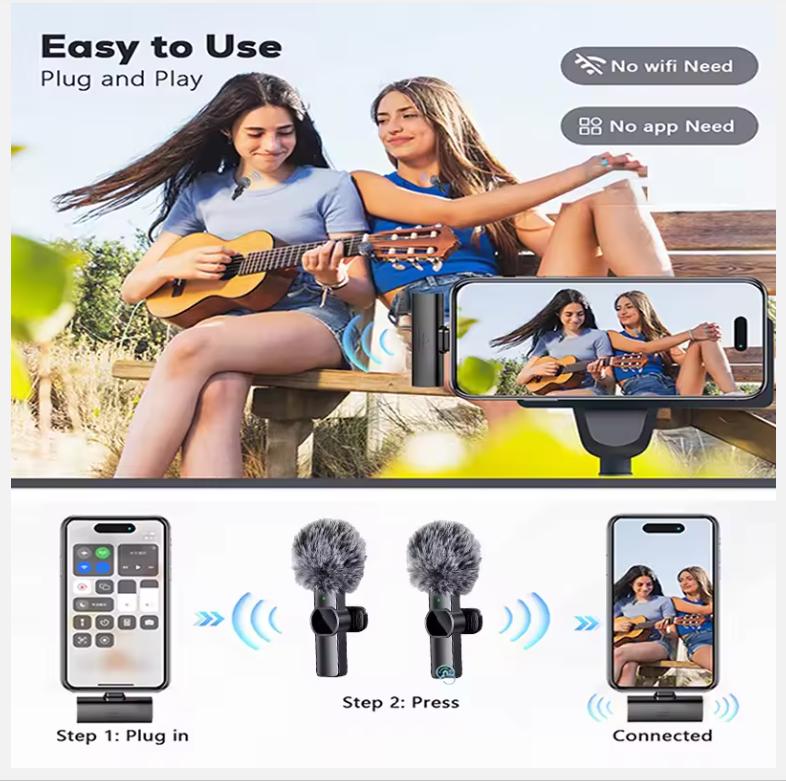 Wireless Lavalier Microphone Portable Noise Reduction Mini Microphone Audio Video Live Interview Recording For iPhone Mic
