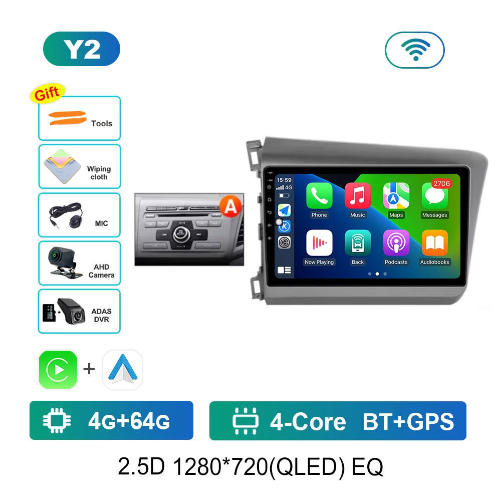 Android 14 Car Radio Multimedia Player for For Honda Civic 9 2012 - 2015 GPS Navi WiFi QLED Screen DSP Stereo 4G Cooling Fan