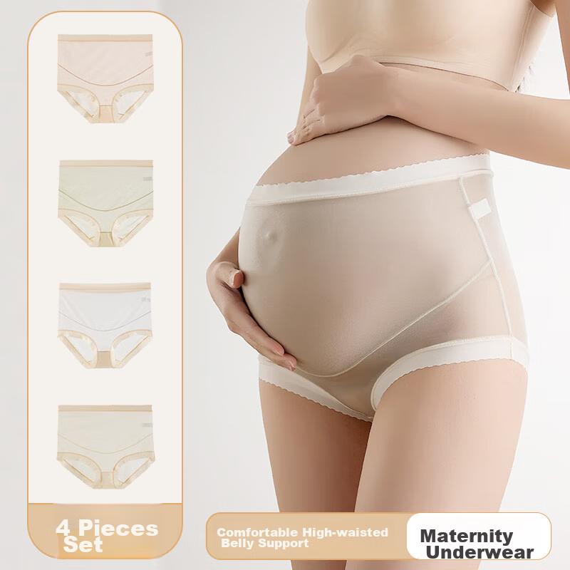 Modaier Maternity Underwear, High-Waist Ice Silk Seamless, Comfortable Breathable Belly Support Shorts for Early to Late Pregnancy