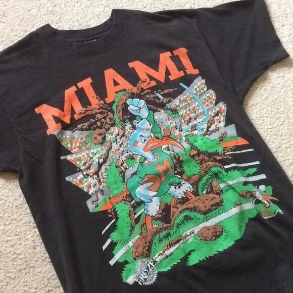 90-е Miami Hurricanes Графическая футболка с коротким рукавом Черная Репринт Винтаж S-5XL Унисекс XXXL
