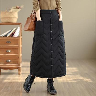 Cotton Padded Plus Size High Waist Vintage Black Spring Autumn Winter Casual Loose Long for Woman Skirts Womens Skirt