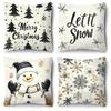 4Pcs Contemporary Christmas Pillow Covers, Snowman Tree Woven Print, Polyester Zippered Washable For Living Room Holiday Decor