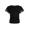 Ss24 Logo Embroidered V-Neck Pullover Short Sleeve T-Shirt Women Tops Black 241W1709999