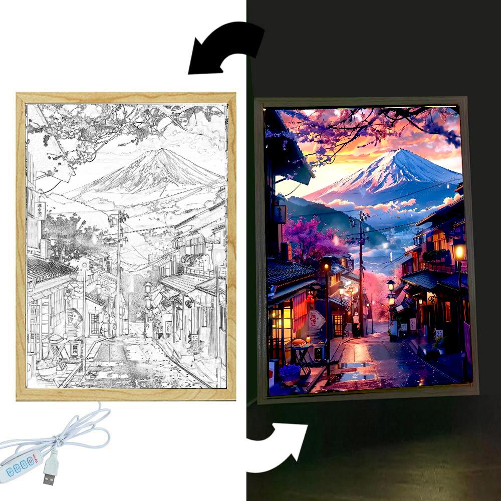 

Beautiful City Mount Fuji, Japan Light Painting Photo Frame Led Night Light Wall Lamps Home Decorate Christmas Gifts Moon Lamp A5(23x17cm)