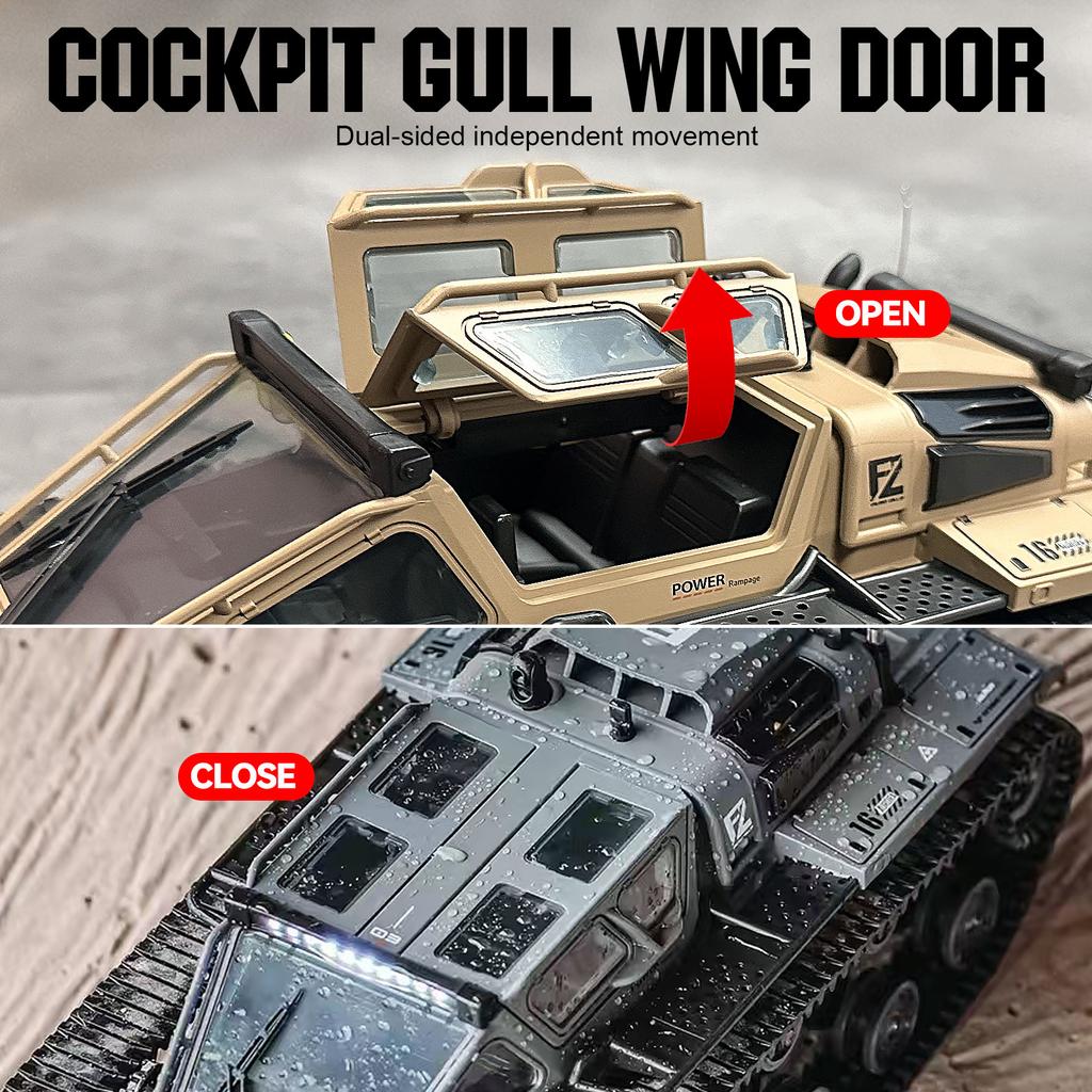 RC Tracked Tank With Full-Proportional Remote Control Car Powerful Offroad For All Terrains With Led Lights And Alloy Door Open