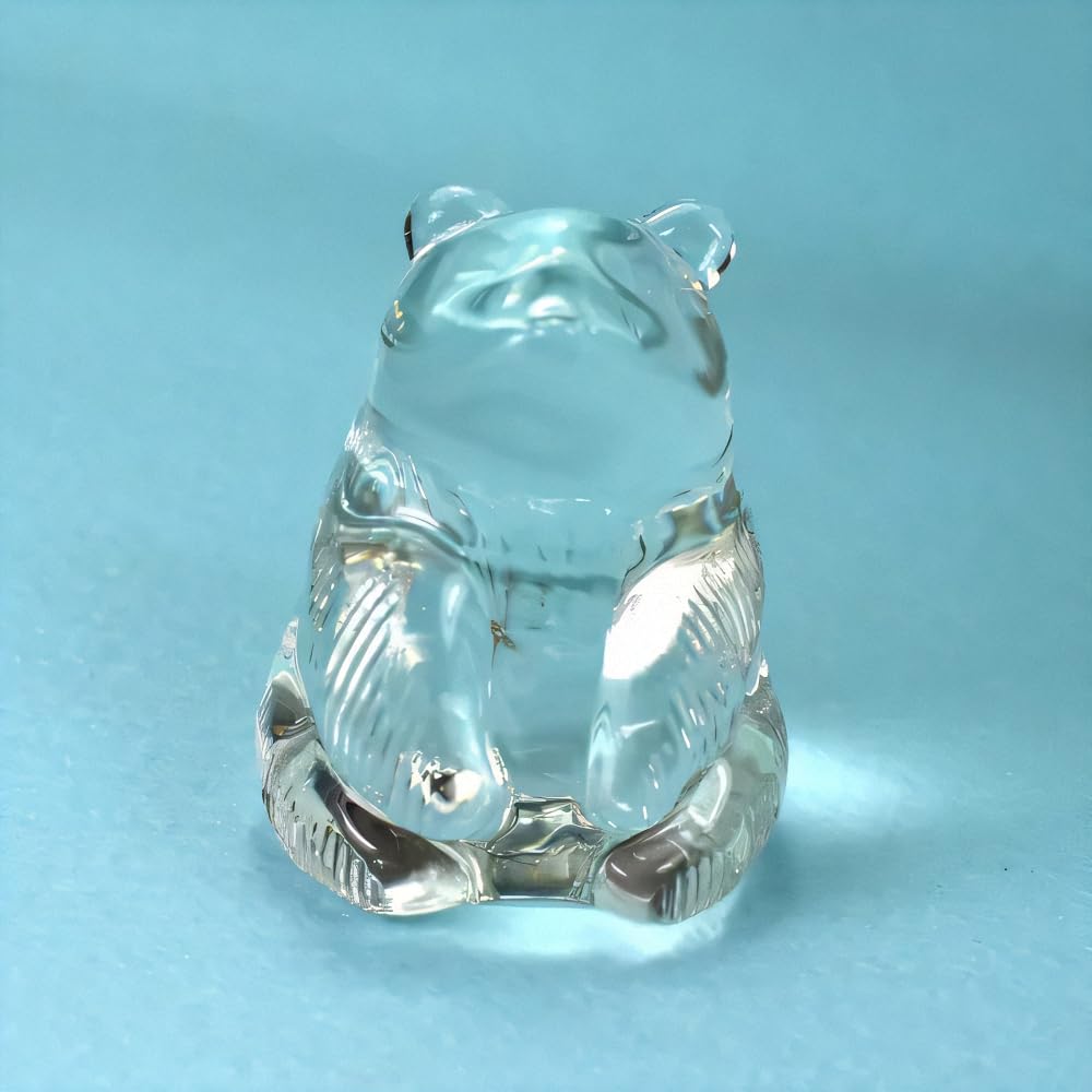 Four Cart Cute Handmade Glass Craft "Sitting Bear" x 3-Piece Set