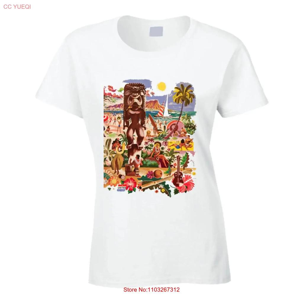 Weißes Retro Tiki Hawaiian T-Shirt Feiertag Hawaii Vintage 50er Jahre Reiseanzeige Insel Vintage Bequem Unisex Grafik Dehnbar