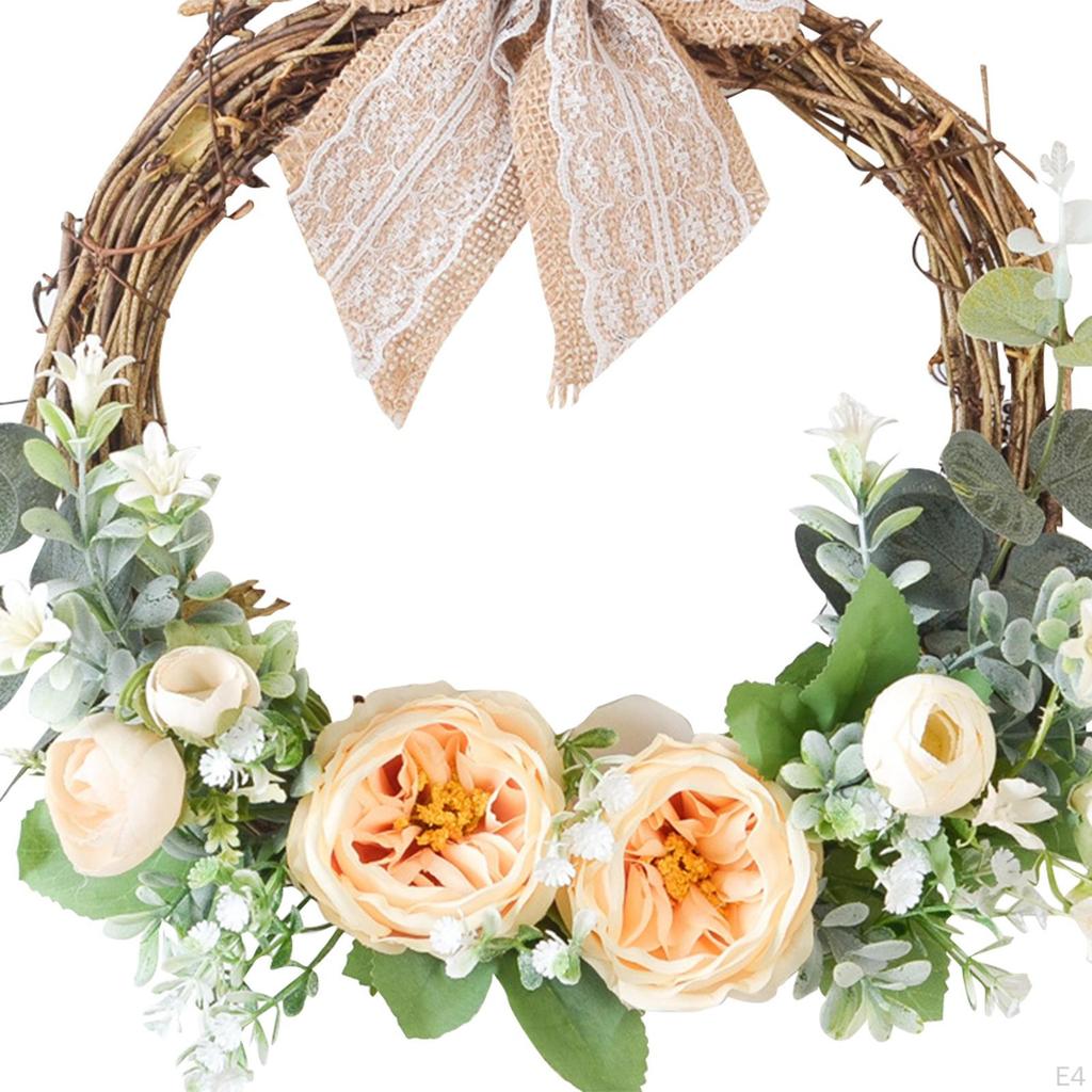 Artificial Flower Wreath Green Leaves Farmhouse Garland Round Handmade Door for Fireplace