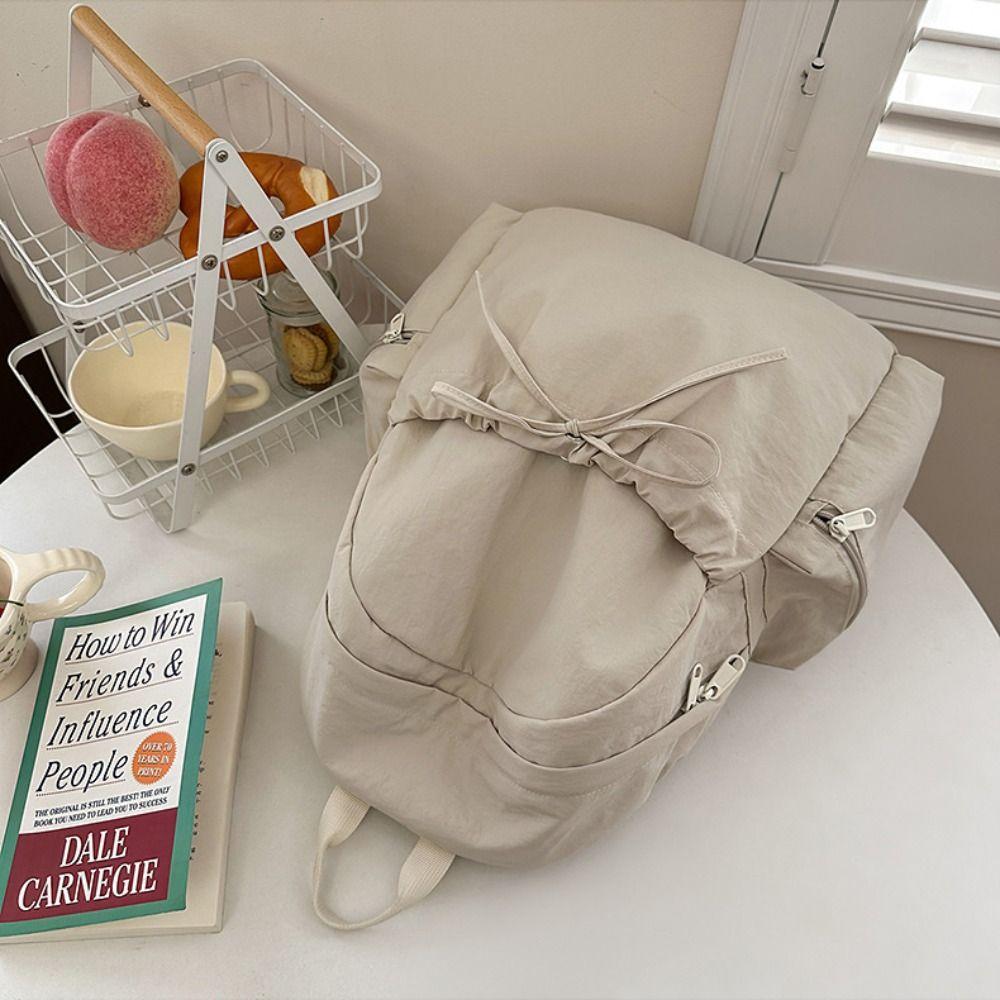 Bowknot Bow Backpack Solid Color Student School Bag Fashion Drawstring Rucksack Outdoor Use