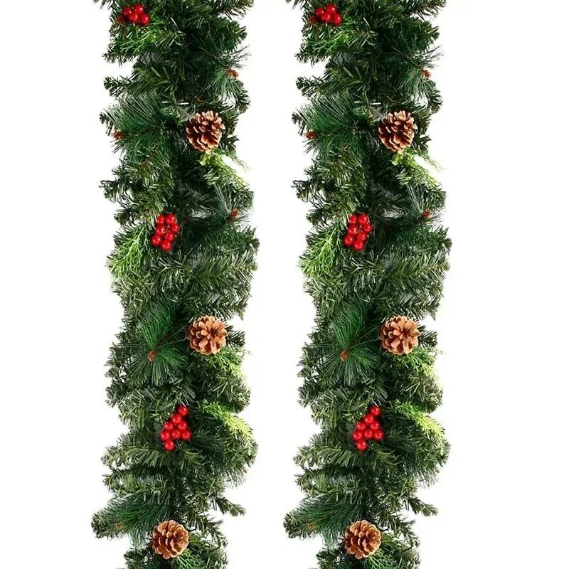 Christmas LED Rattan Garland Decorative Green Christmas Garland Artificial Xmas Tree Rattan Banner Decoration Wreath Ornaments