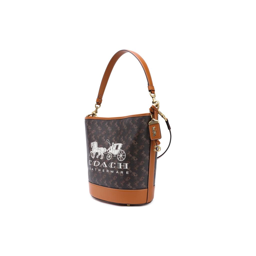 Coach Dakotah 34 Carriage Pattern Interior Zipper Pocket Coated Canvas With Fine Calfskin Bucket Bag Tote Shoulder Crossbody Bag Large CH733-B4TXN