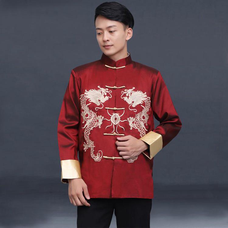 Men's Tang Suit: Embroidered Dragon Jacket - Ethnic Style Retro Long-Sleeved Top for Spring & Autumn