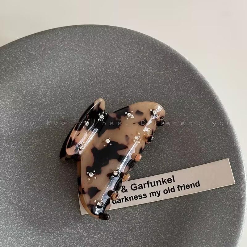 

Black Diamond-encrusted Acetate Hairpin Women s Updo, Shark Hairpin, High Ponytail Hairpin Headpiece цветной печати леопарда