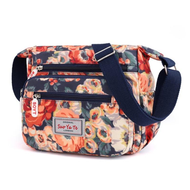 2024 New Nylon Ladies Messenger Bag Zipper Design Shoulder Bag Bandolera Mujer Printed Flower Girl Student Phone Shoulder Bag
