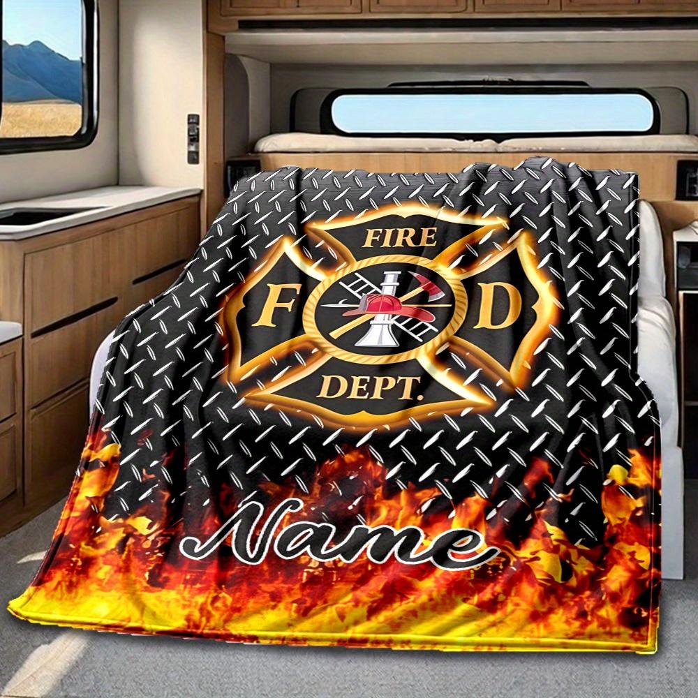Firefighter Maltese Cross Emblem Blanket Personalized Name Soft Comfortable Stylish Blanket Car Blanket Perfect For Travel Camping Outdoor Home