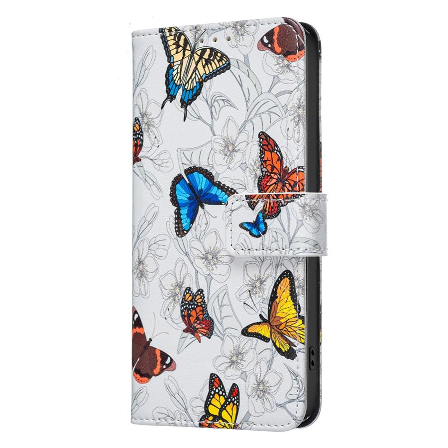 Luxury Floral & Butterfly Printed Phone Case for iPhone/Samsung Wallet Case with 3 Card Slots + Cash Pocket Kickstand Vegan Leather Flip Cover