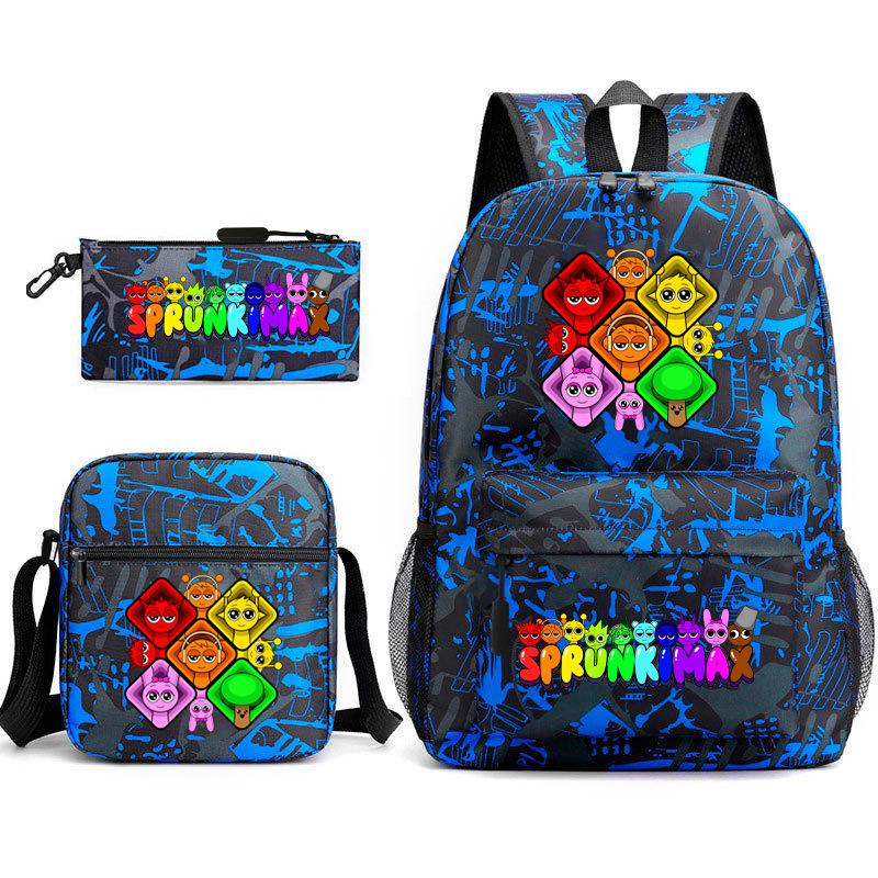 Rhythm box peripheral schoolbag sprunki cartoon starry sky backpack 3-piece set