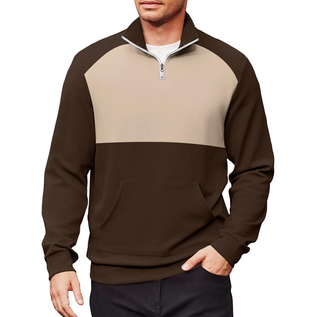 Men's Casual Long-Sleeved Collared Quarter-Zip Sweatshirt