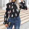 European and American Women's Clothing New Temperament Elegant Shirt Feather Print Long-sleeved Top Shirt