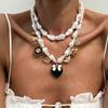 Baroque Imitation Pearl Love Necklace, Wind-Set Diamond Bee Bow Pendant, Collarbone Necklace.