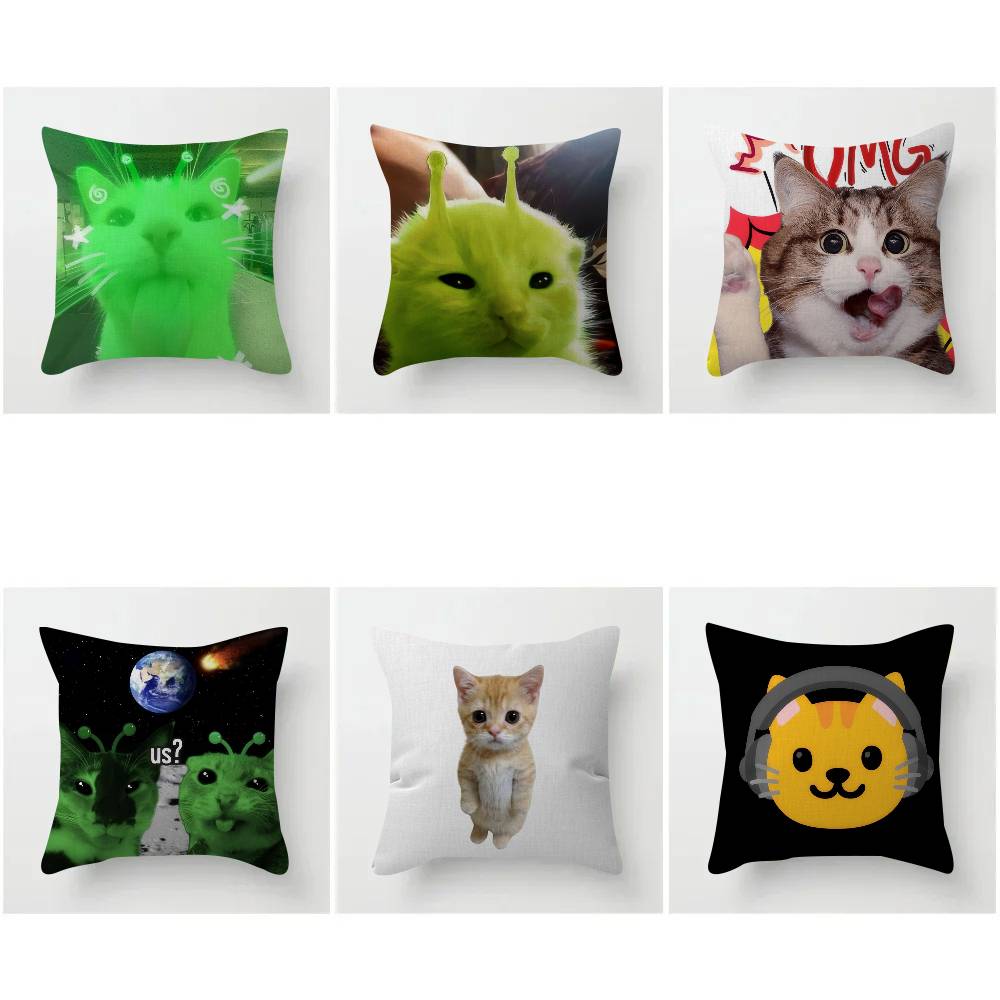 Cat Emoji Fun Art Pillow Covers Cartoon Sofa Decorative Home Doublesided Printing Short Plush Cute Cushion Cover