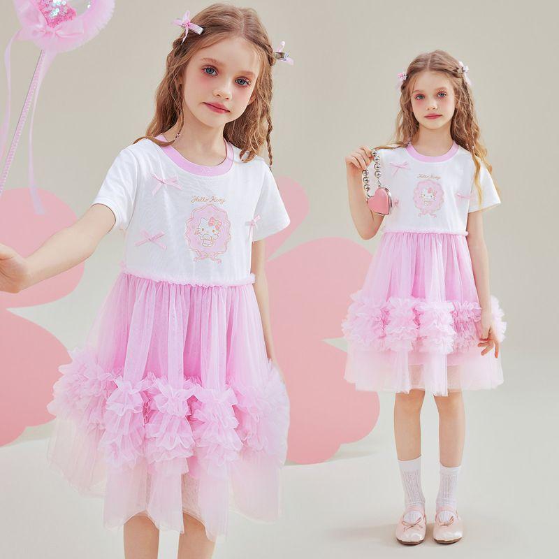 Hellokitty Girls  Dress Summer 2025 New Pink Kidsren s Mesh Skirt with a Rich Feel Girl s Dress Pink 160