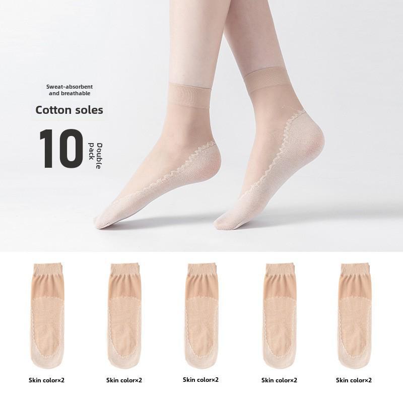 Bonas Women's Transparent Non-Slip Short Socks - Spring/Summer Thin Crystal Silk, Cotton Sole, Anti-Hook, Wear-Resistant.