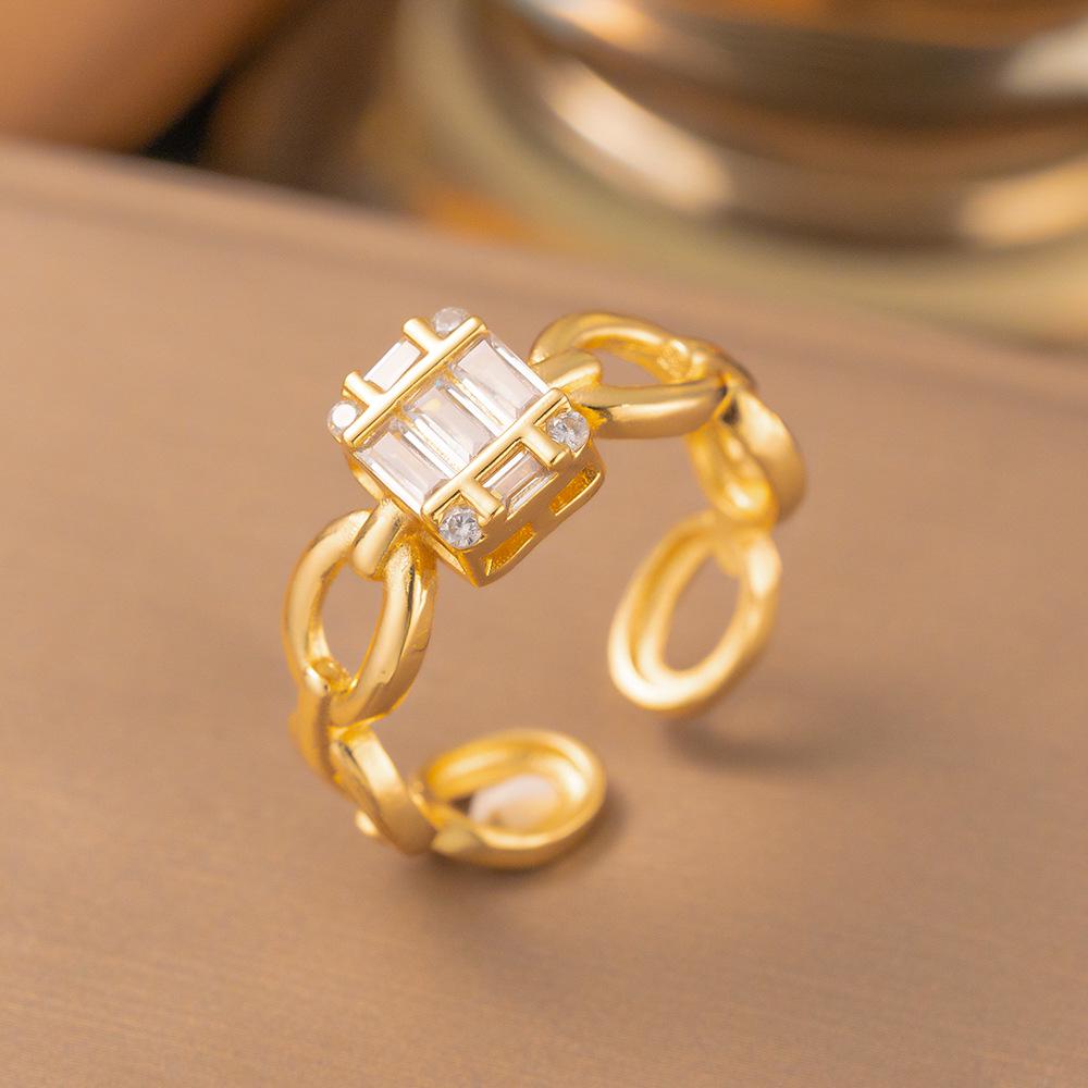 Micro-Inlaid Zircon Fashion Open Ring - Adjustable Luxury Index Finger Jewelry for Women