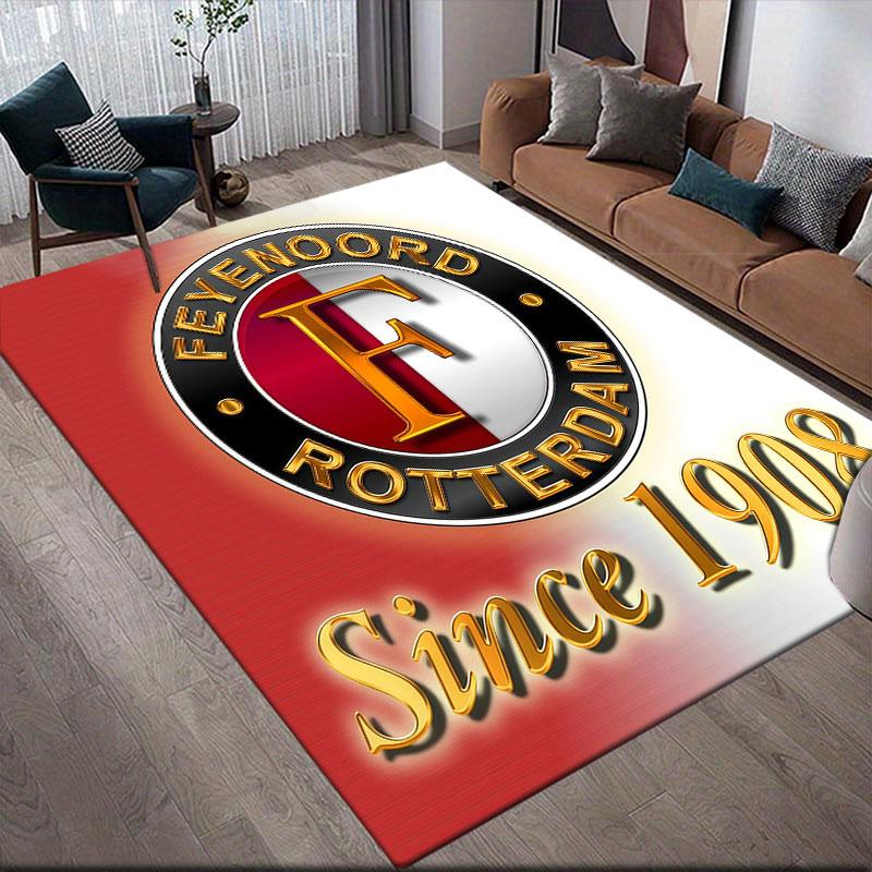 Feyenoord Rotterdam Flannel Printed Carpet, Home Sofa Decoration for Living Room & Bedroom, Non‑Slip Play Flannel Floor Mat for Game Room