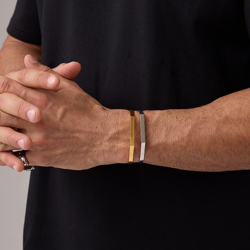 18K Gold Stainless Steel Open Bangle - Women's Geometric C-Shaped Minimalist Bracelet for Commuting