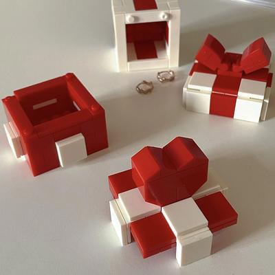 Neue Ringbox Bausteine Modell Spielzeug Rot Weiß DIY Schmuckschatulle Ziegel Kreative DIY Hochzeitsgeschenke Für Jungen & Mädchen Lustiges Spielzeug