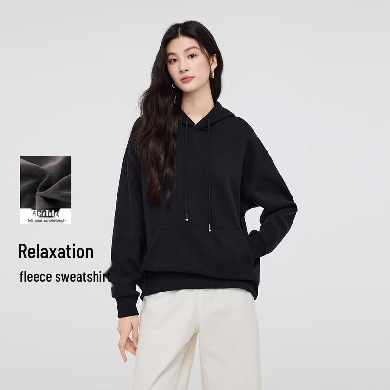 FivePlus Women's Solid Color Fleece-Lined Hooded Sweatshirt