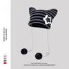 1pc Cute Cat Ears Beanie Hat For Women Winter Striped Korean Punk Gothic Y2K Wool Knitted Streetwear Handmade Crochet Bucket Cap