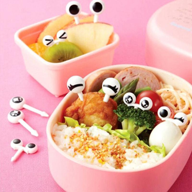 10Pcs/ Lot Cute Plastic Fruit Toothpick Lovely Eye Decorative Mini Fruit Fork