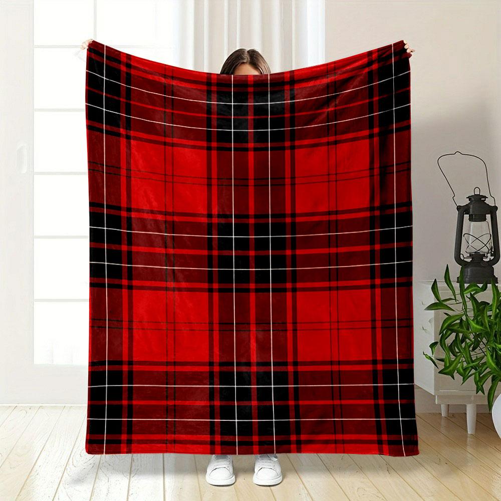 Red and Black Tartan Pattern with White and Green Intersecting Lines. for All Seasons Blanket Lunch Break Throw Gift