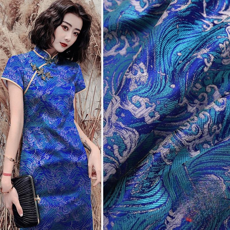 Chinese Style Damask Fabric Silk Peacock Jacquard Brocade Cloth for DIY Sewing Chinese Cheongsam Dress Skirt Material