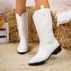 Plus-size Boots, Retro Wide-soled Pointed Mid-calf Boots, Square Heels, Women's Boots, Women's Shoes