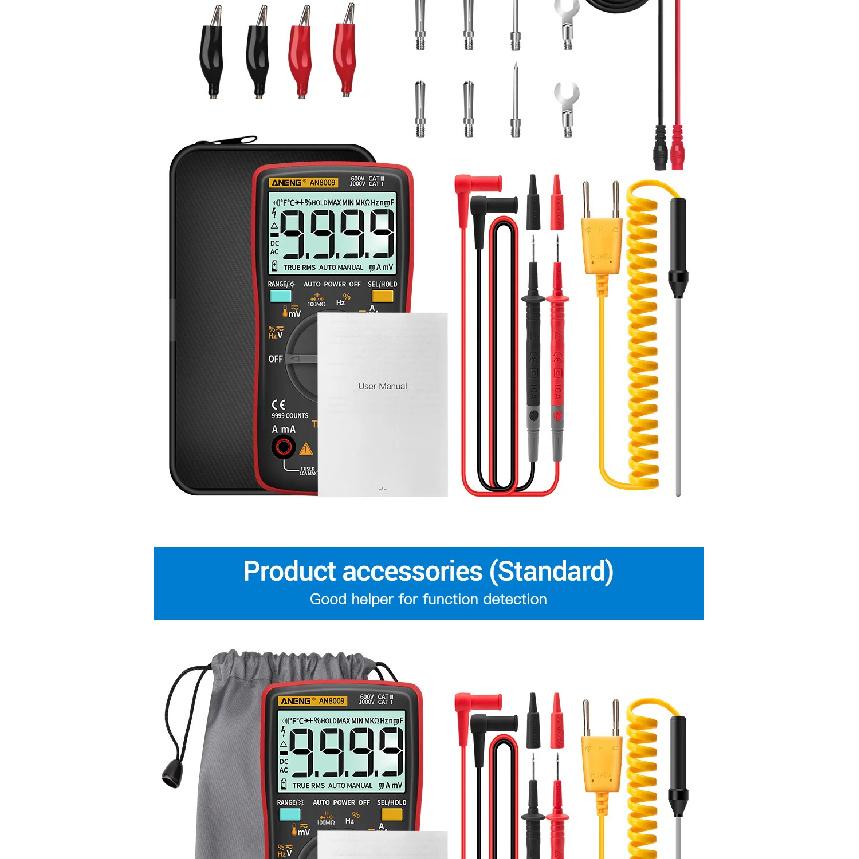 Digital Multimeter Transistor Testers Capacitor True-RMS Tester ANENG AN8009 Automotive Electrical Capacitance Meter Temp Diode