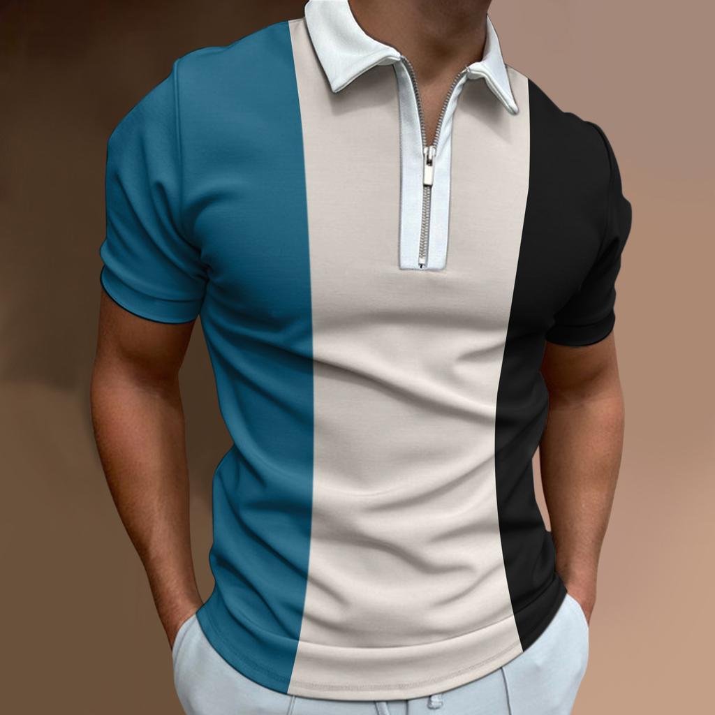 Lapel Polo Shirt Men's Short-sleeved Men's Casual Gradient Colour Blocking Men's T-shirt Tops