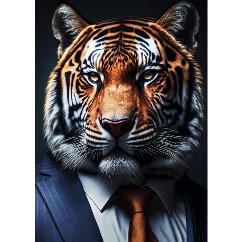 Businessman Animals Suit Style Art Canvas Painting Fashion Style Animals Mural Wall Art Posters Pictures for Living Room Decor