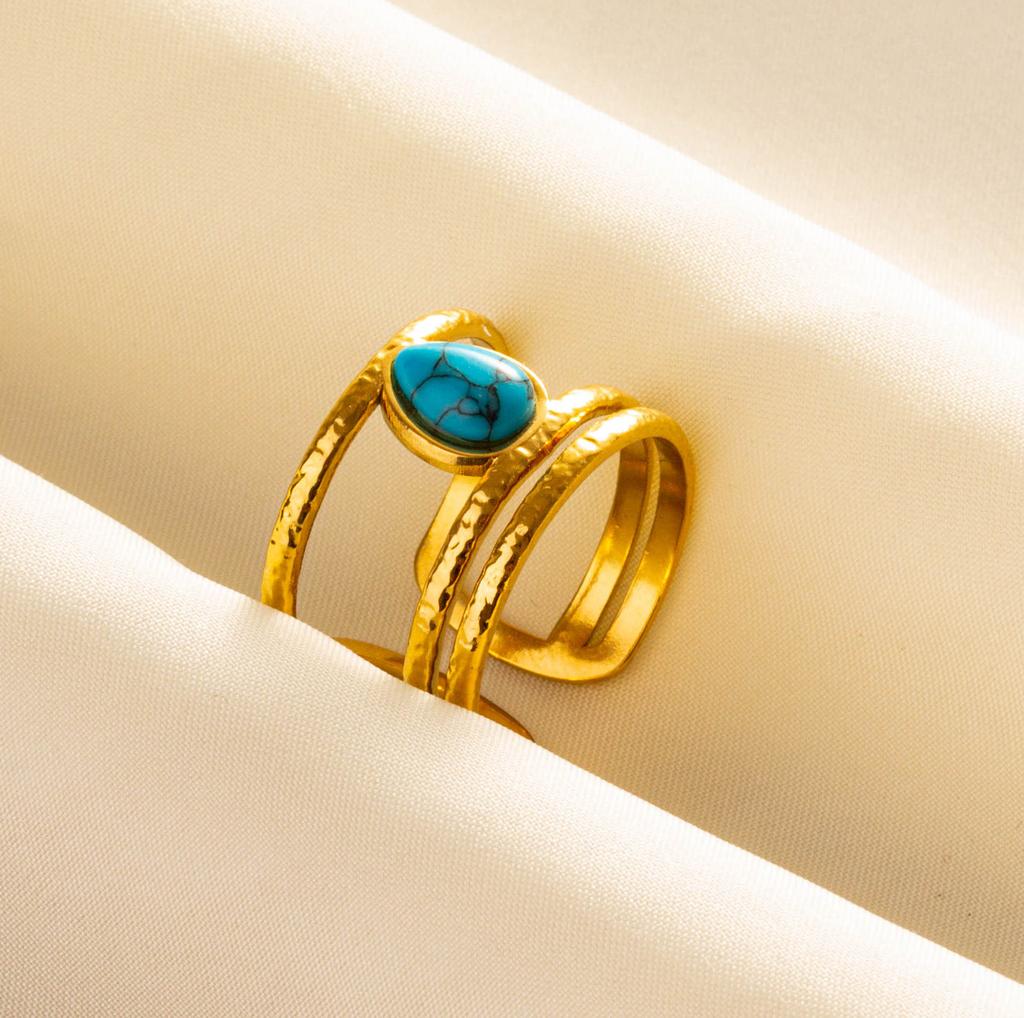 1pcs Blue Stone Ethnic Vintage Open Adjustable Sun Heart Star Stainless Steel Rings For Women Men Accessories Jewelry Bague Gift