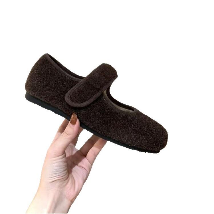New Fluffy Shoes for Women's Outer Wear 2 Winter Shallow Mouth Warm and Velvet Word Mary