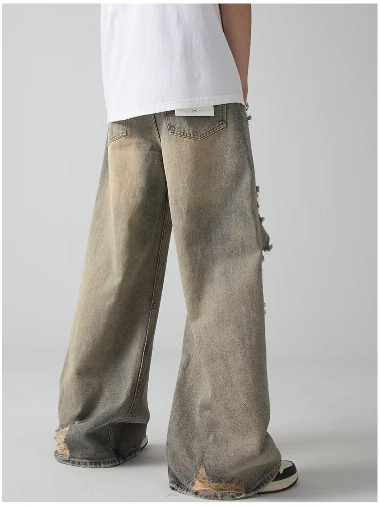 Used Ripped Slim Straight Jeans: Unisex Retro Nischendesign