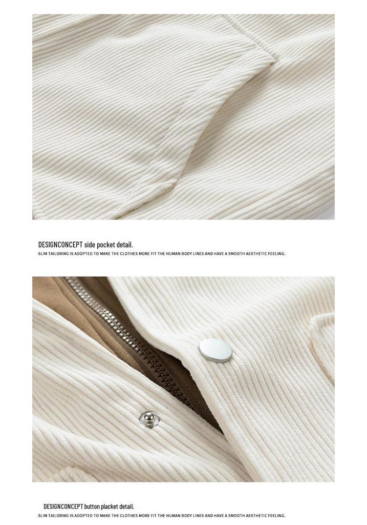 Men's Corduroy Baseball Jacket: Autumn/Winter Casual Loose Fit with Velvet, Thickened Lapel Outerwear