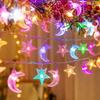 LED Colorful Star and Moon Decoration Atmosphere Lamp String Fairy Decoration Hanging Lamp for Home Garden Camping and Gathering
